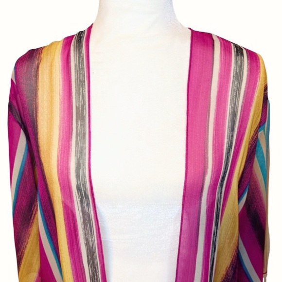 NOW & FOREVER Vibrant Hot Pink Striped Sheer Cardigan - Picture 5 of 12